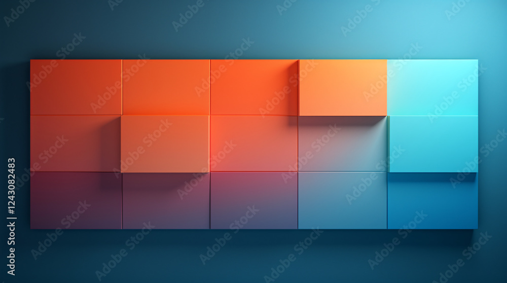 Obraz premium A premium 3D acoustic cube background with orange and blue colors, perfect for display and presentations.