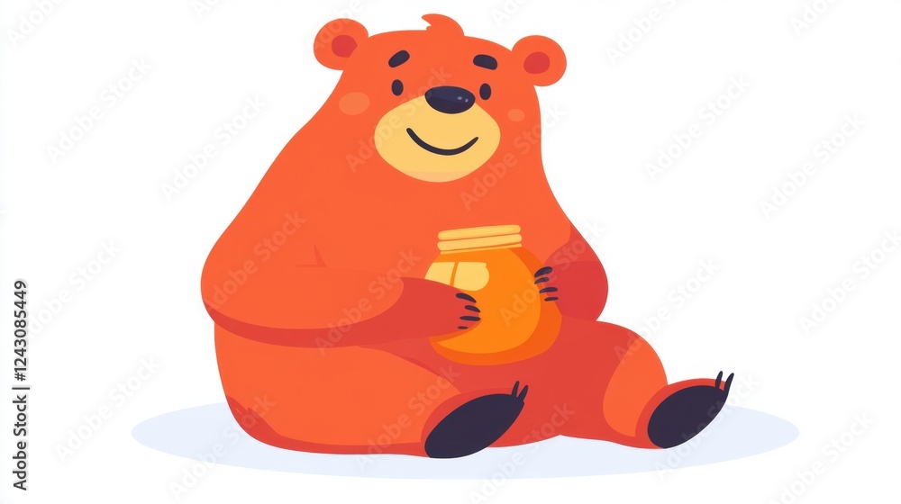 Cartoon Illustration of a Cute Orange Bear Holding a Jar of Honey on a White Background Cartoon Illustration of a Cute Orange Bear Holding a Jar of Honey on a White Background