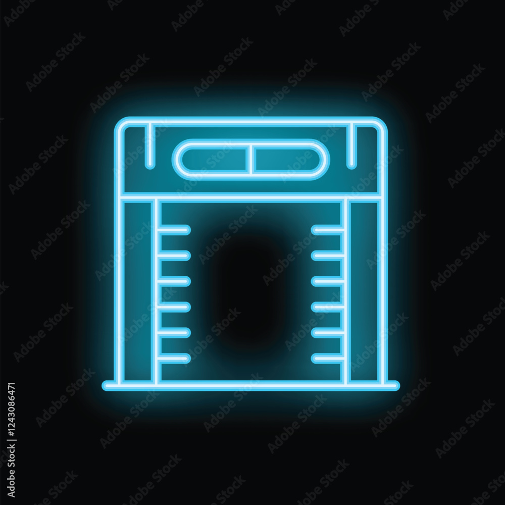 Neon treadmill icon glowing blue against a dark background, perfect for fitness and exercise concepts Neon treadmill icon glowing blue against a dark background, perfect for fitness and exercise concepts