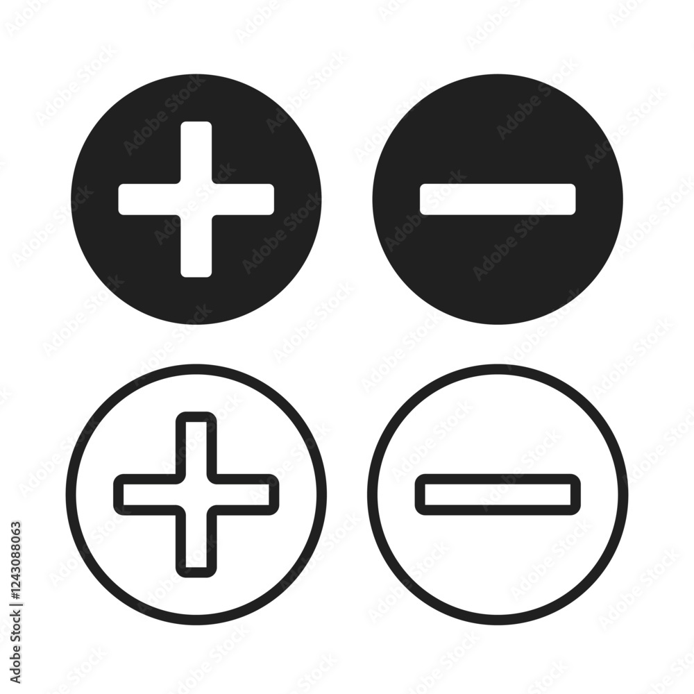 Plus and minus vector icon in modern design style for web site and mobile app Plus and minus vector icon in modern design style for web site and mobile app