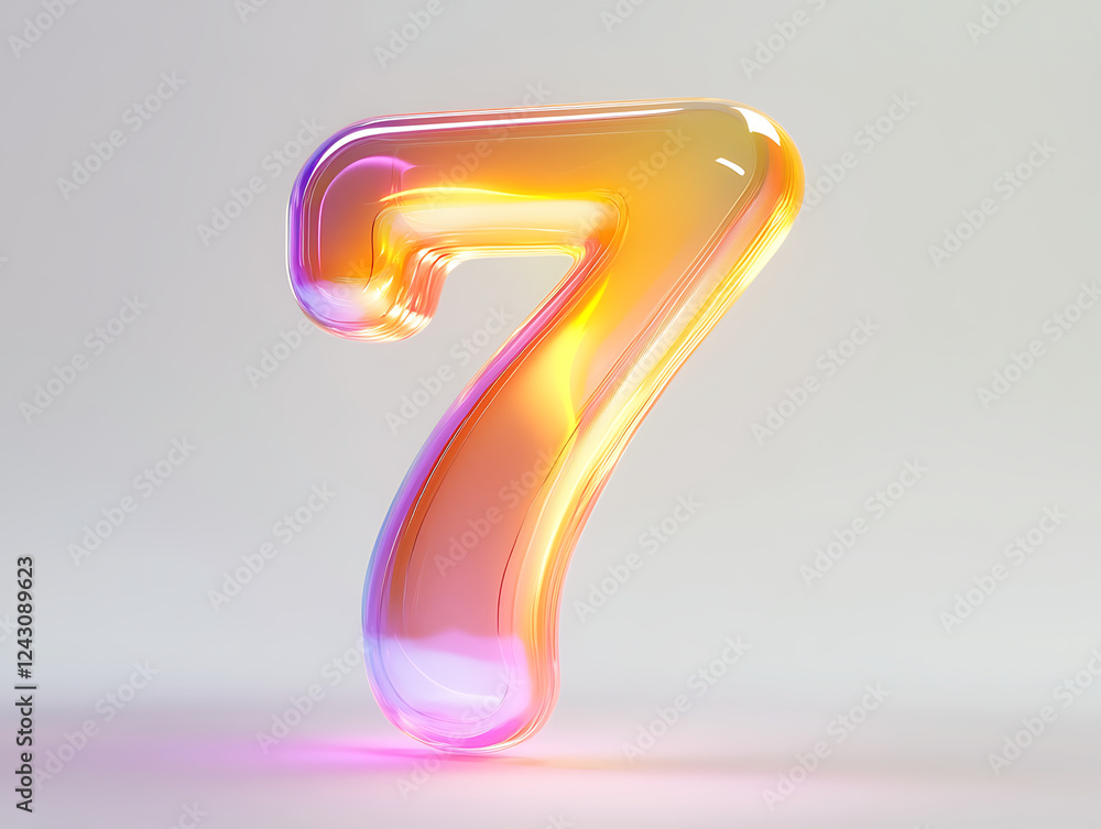 abstract, geometric number 7 with neon glowing edges and shadows