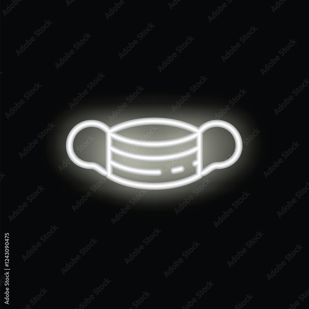 White neon sign showing a protective face mask, a strong symbol of the covid pandemic White neon sign showing a protective face mask, a strong symbol of the covid pandemic