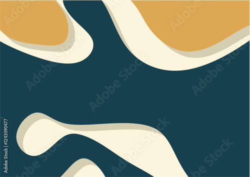 Abstract background with curved shapes, Blue, yellow. Wall decor, decoration, graphics. Flyer,seamless