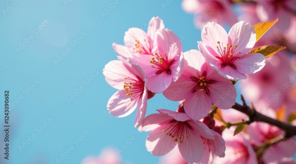Delicate pink blossoms gently sway in the soft sunlight against a tranquil azure sky, a breathtaking display of springtime's vibrant beauty. Delicate pink blossoms gently sway in the soft sunlight against a tranquil azure sky, a breathtaking display of springtime's vibrant beauty.