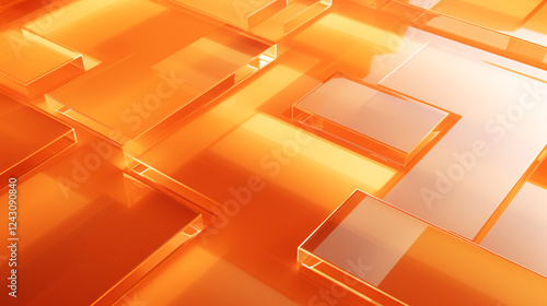 Multiple layers of frosted orange rectangular acrylic create a sleek, modern background for technology presentations.



