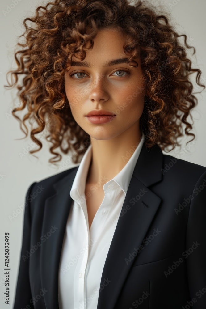 arafed woman with curly hair wearing a black suit and white shirt arafed woman with curly hair wearing a black suit and white shirt