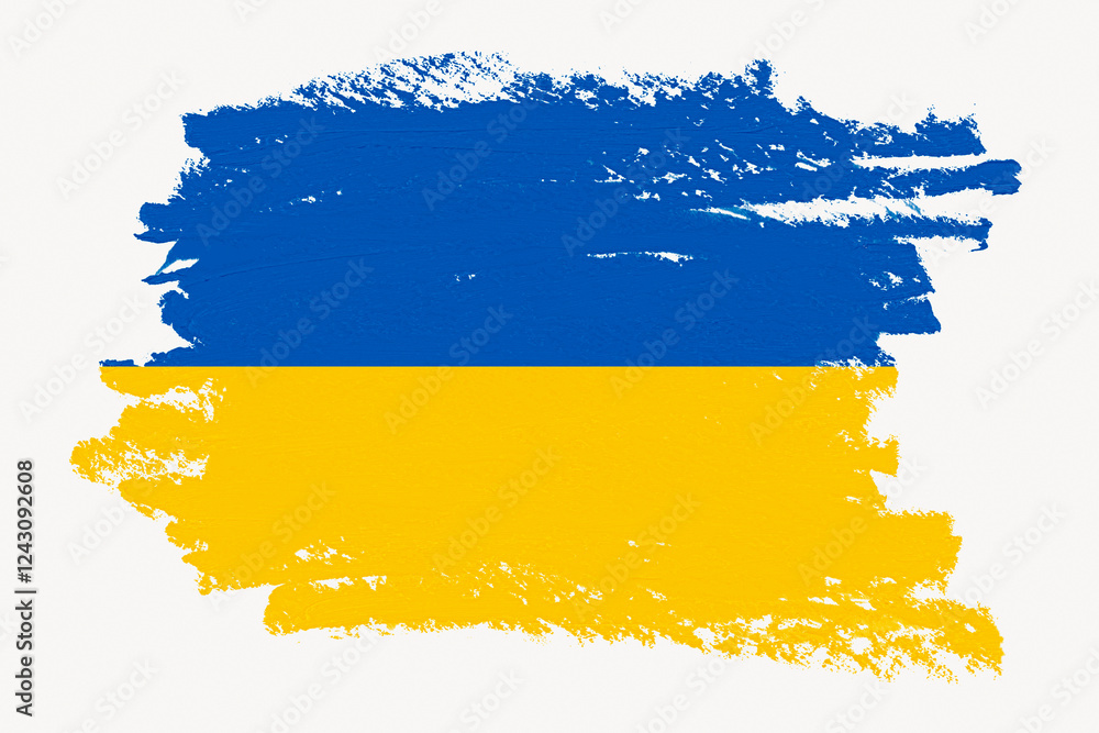 Obraz premium Ukrainian flag, paint stroke design, off white background