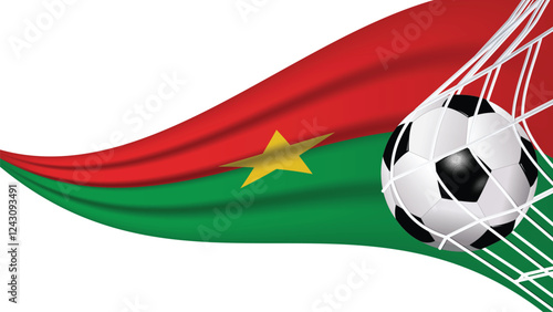 Soccer football ball in goal net with Burkina Faso wavy flag، Sports accessory equipment