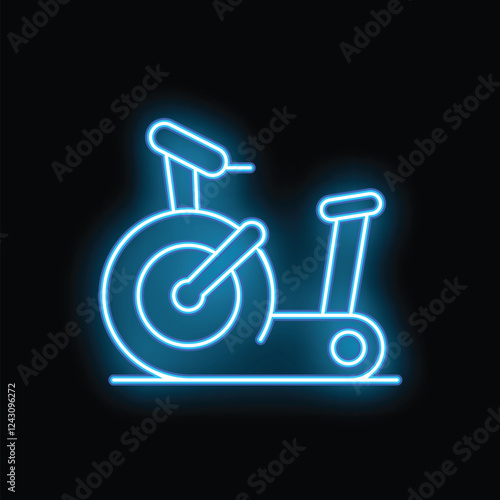 Glowing blue neon sign depicting a stationary bicycle, often found in gyms and fitness centers