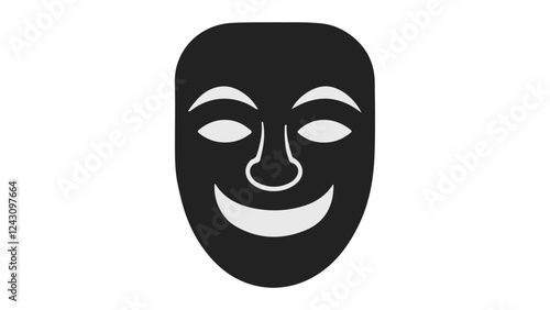 smiling black and white mask vector illustration, simple smiling mask/face illustration in vector