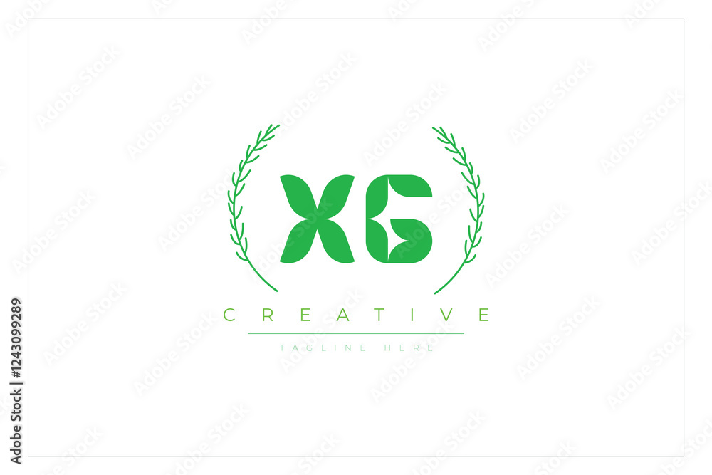 Fototapeta premium XG letters eco logo with leaf. Fresh nature and healthy leaf logo design.