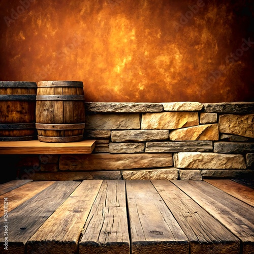 Artisanal Product Background with Aged Wood and Vintage Stone Textures photo