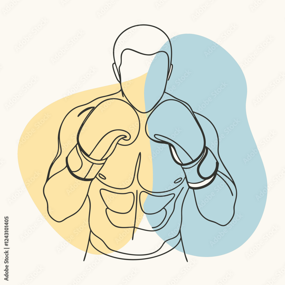 high-quality line-art illustration of a boxer in a fighting stance, wearing boxing gloves high-quality line-art illustration of a boxer in a fighting stance, wearing boxing gloves