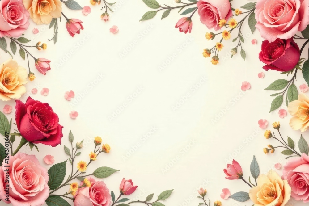 A delicate arrangement of blossoms forms a charming frame, showcasing a variety of pastel and vibrant hues, perfect for invitations or announcements. A delicate arrangement of blossoms forms a charming frame, showcasing a variety of pastel and vibrant hues, perfect for invitations or announcements.