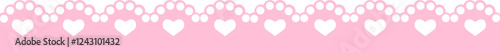 Scalloped pink border simple cute divider with heart and dots ornament edge cutout decoration isolated on white background.