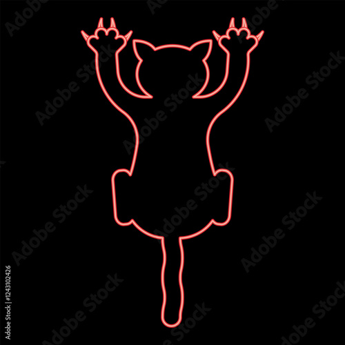 Neon cat scratching harm red color vector illustration image flat style