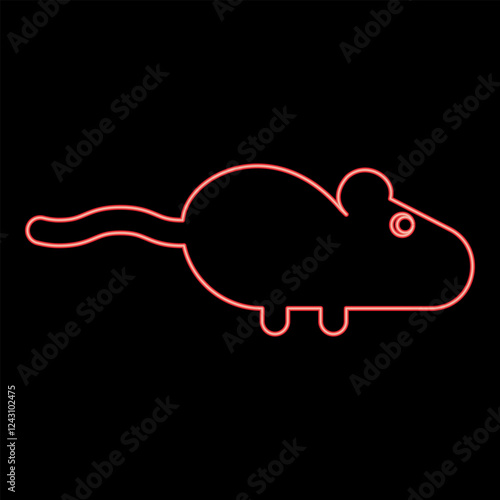 Neon mouse silhouette rodent red color vector illustration image flat style