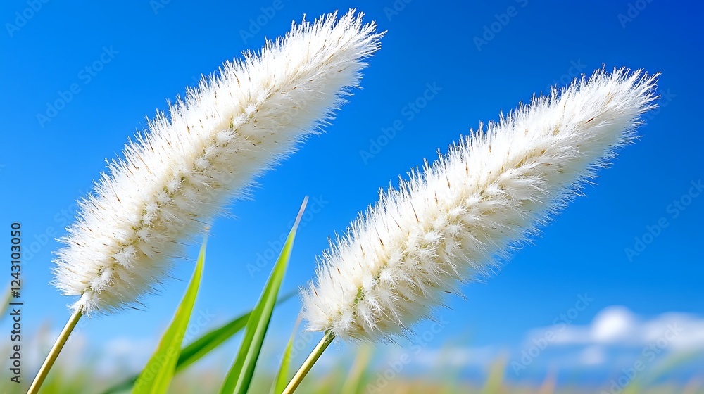 Fluffy White Grass Flowers Against Vibrant Blue Sky Nature Photography Fluffy White Grass Flowers Against Vibrant Blue Sky Nature Photography