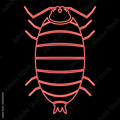 Neon roly poly woodlouse porcellio scaber woodruff red color vector illustration image flat style