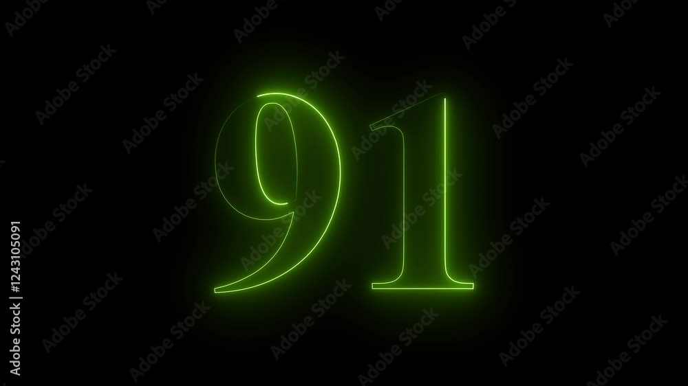 Glowing neon number 91. Educational mathematics 91 animation on black background in green color. 4k motion graphic animation. Glowing neon number 91. Educational mathematics 91 animation on black background in green color. 4k motion graphic animation.