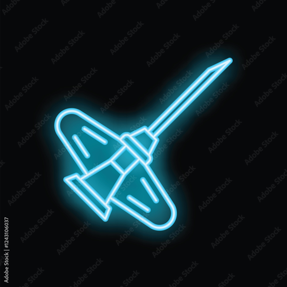Bright blue neon syringe glowing against a black background Bright blue neon syringe glowing against a black background