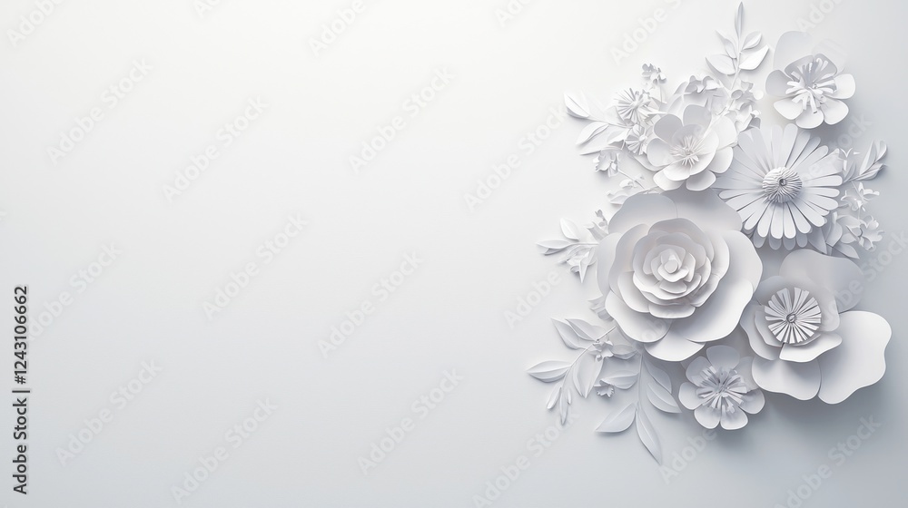 White Paper Flowers on White Background White Paper Flowers on White Background