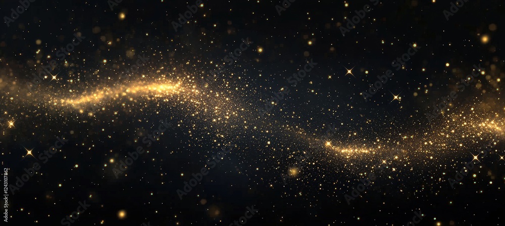 Obraz premium An abstract representation featuring a flowing wave of dark particles blended with brilliant shining stars. 