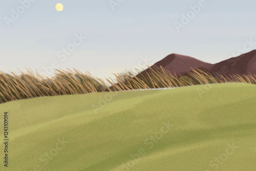 Green hill background, drawing nature landscape design