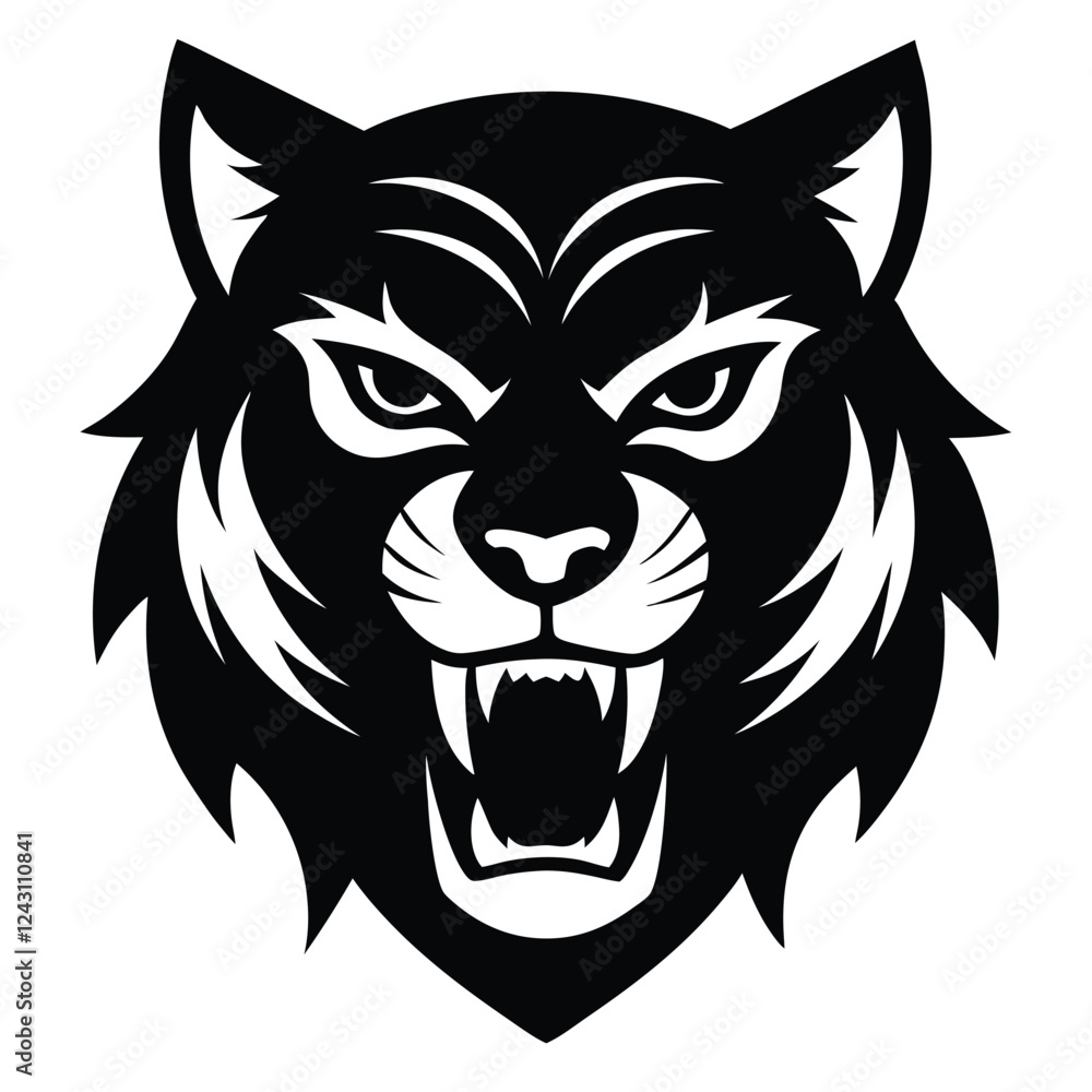 Fototapeta premium Angry tiger head silhouette on white background 1