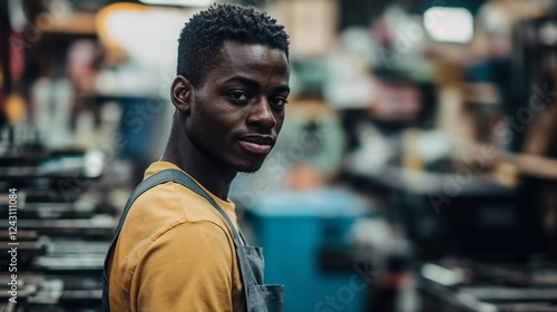 African American man in casual wear against urban backdrop. Ideal for urban lifestyle, youth culture, and authentic portrait themes.