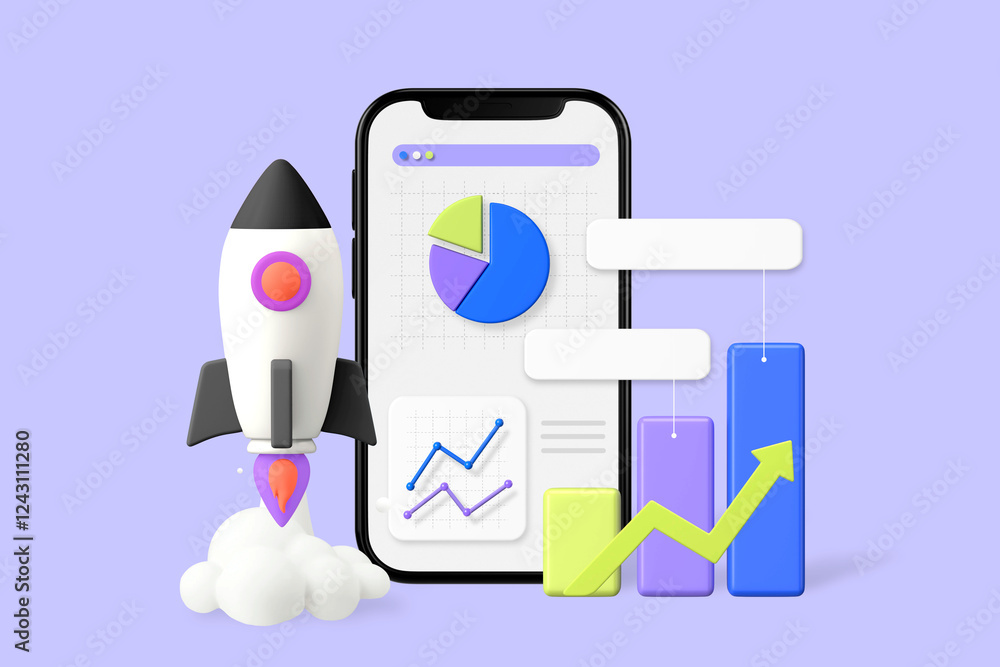 Fotografie Startup business 3D, purple background design