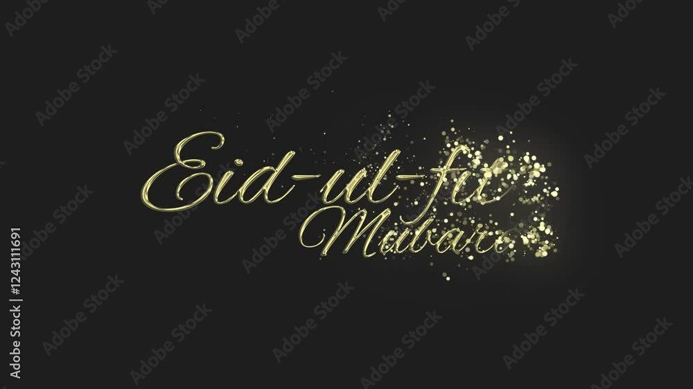 Eid-ul-Fitr Mubarak gold particles text animation on black and grey background Gold text lettering animation for celebrating and wishing happy eid-ul-fitr mubarak to your loved ones Eid-ul-Fitr Mubarak gold particles text animation on black and grey background Gold text lettering animation for celebrating and wishing happy eid-ul-fitr mubarak to your loved ones