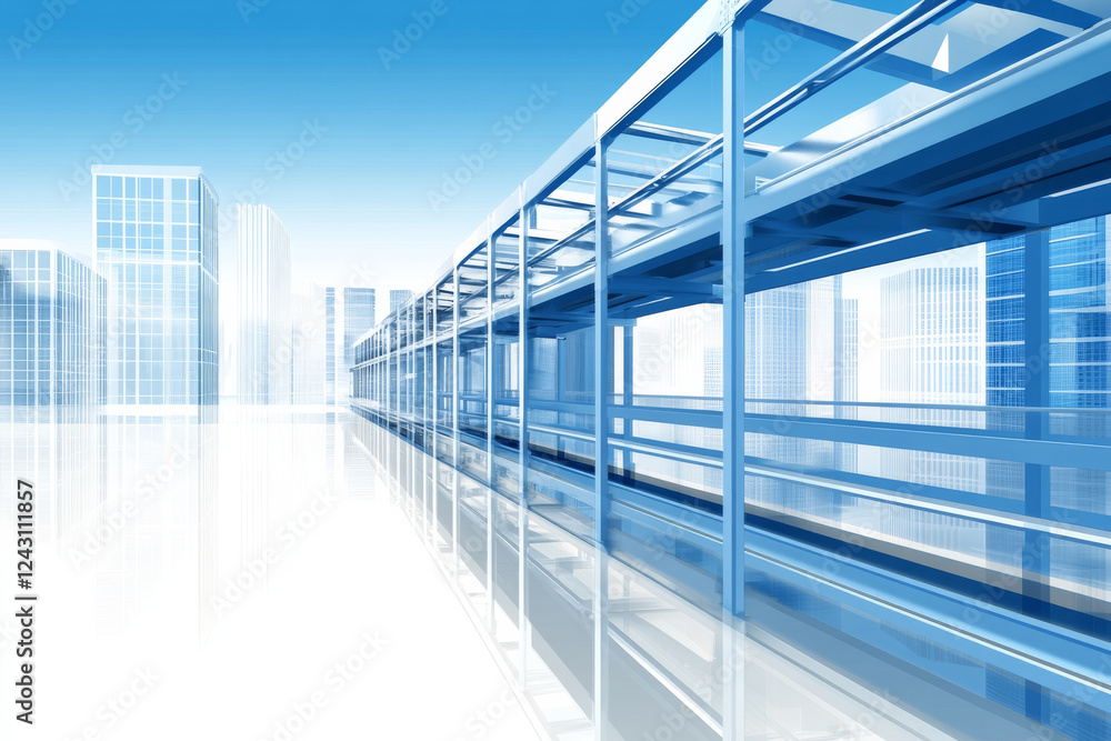 Futuristic cityscape with blue structures Futuristic cityscape with blue structures