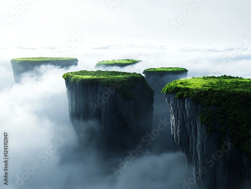 A gravitydefying floating canyon where islands drift slowly, revealing glimpses of unknown realms below photo