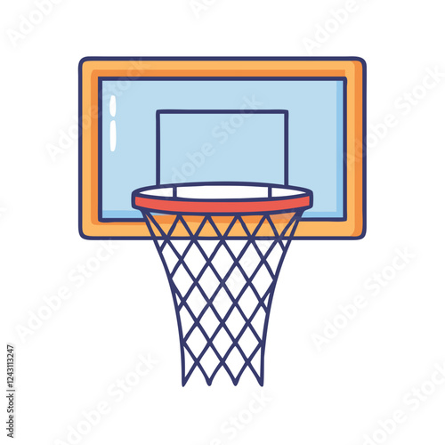 basketball hoop cartoon style, orange, blue, white clip art preview