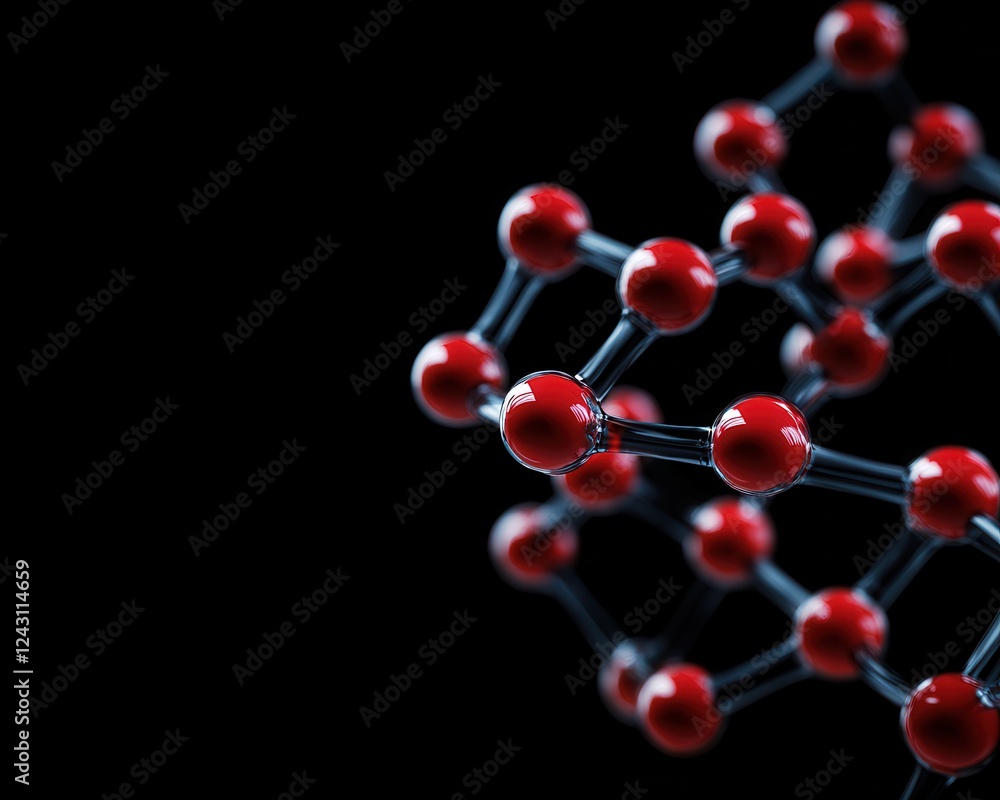 A close-up view of a molecular structure with red spheres and black bonds, showcasing intricate scientific details. A close-up view of a molecular structure with red spheres and black bonds, showcasing intricate scientific details.