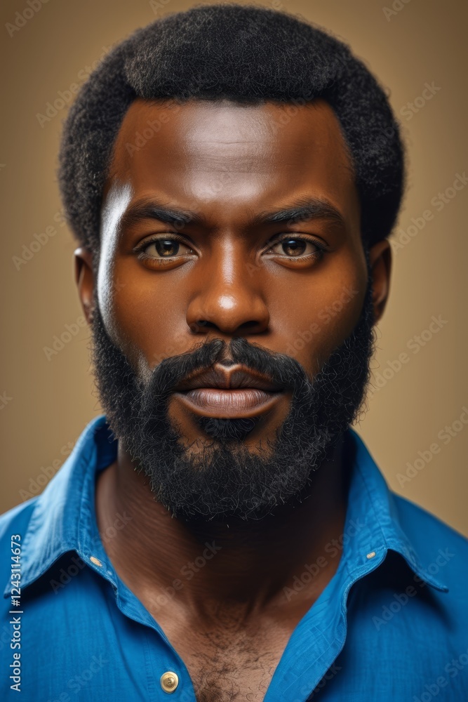 Obraz premium arafed man with a beard and a blue shirt