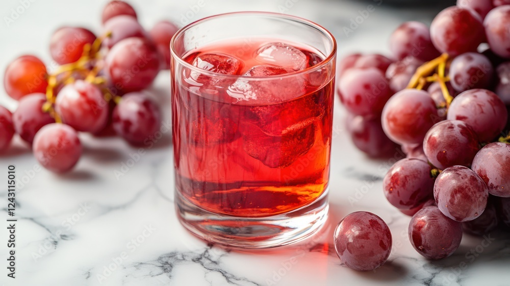 Refreshing Glass of Iced Red Grape Juice with Fresh Grapes Refreshing Glass of Iced Red Grape Juice with Fresh Grapes