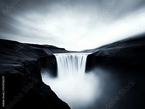 A surreal endless waterfall that rises instead of falls, defying physics as it merges with the sky photo