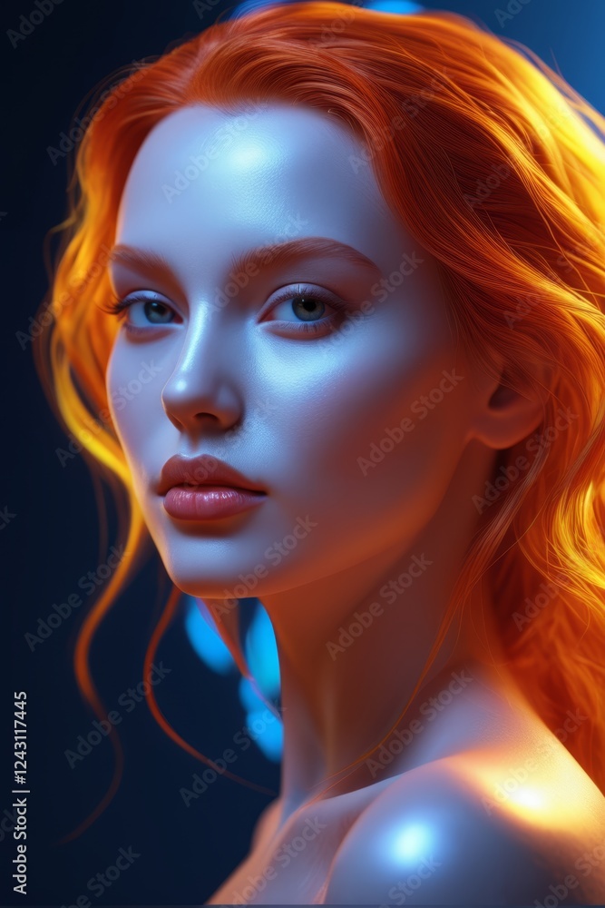 Naklejka premium there is a woman with red hair and a blue background