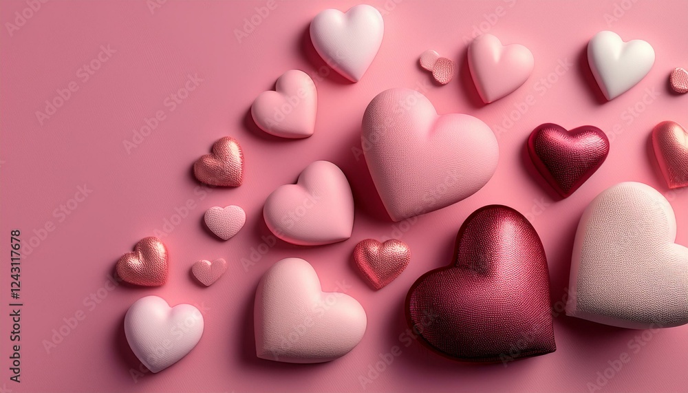 Fototapeta premium Assorted hearts on pink background for romantic expression