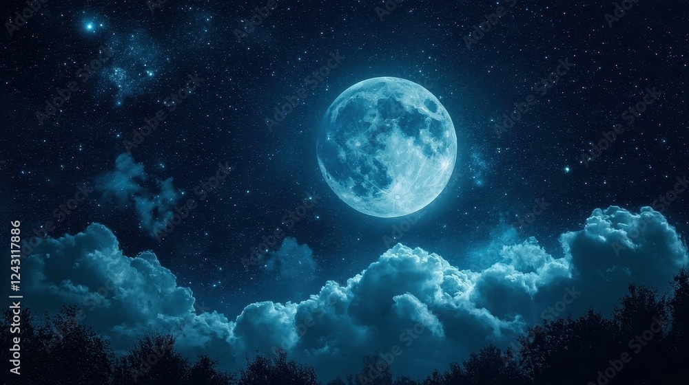 Atmospheric depiction of a chilling night with a glowing moon. Atmospheric depiction of a chilling night with a glowing moon.