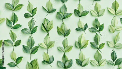 Green plant and leafs pattern. Pencil, hand drawn natural illustration. Simple organic plant photo