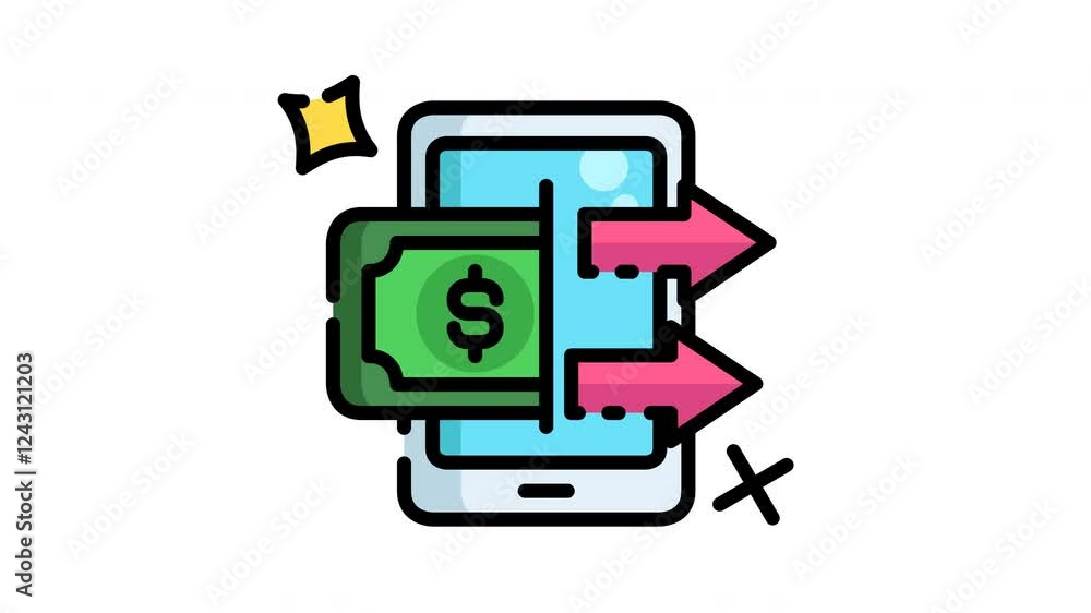 Phone transferring money icon with arrows, suitable for finance concepts, digital transactions, mobile banking, ewallet apps, and electronic fund transfers. Phone transferring money icon with arrows, suitable for finance concepts, digital transactions, mobile banking, ewallet apps, and electronic fund transfers.