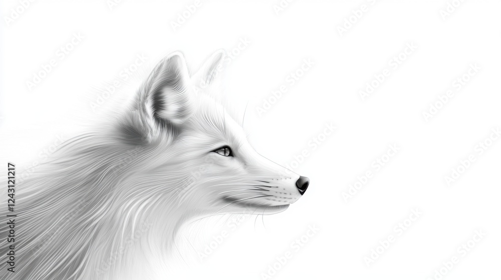 Obraz premium White Fox Illustration with Detailed Fur Texture and Simple Clean Background