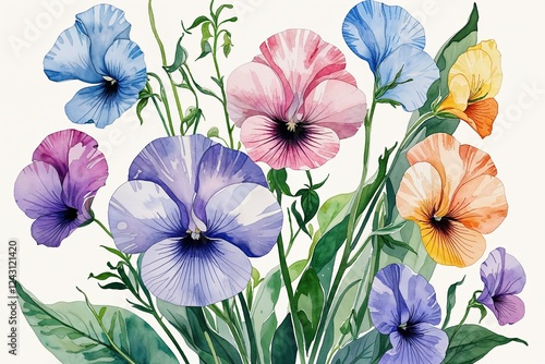 Wallpaper Mural Watercolor Sweet Pea Floral Design for Invitations and Posters Torontodigital.ca