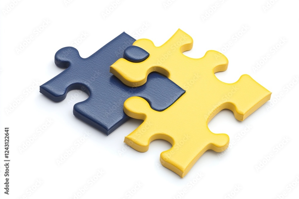 Blue and yellow puzzle pieces on a white background, symbol of teamwork and collaboration. Empty space for text, stock photo. Blue and yellow puzzle pieces on a white background, symbol of teamwork and collaboration. Empty space for text, stock photo.