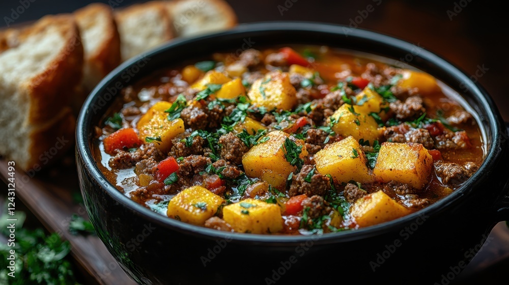 A Guyanese pepperpot stew with cassava bread A Guyanese pepperpot stew with cassava bread