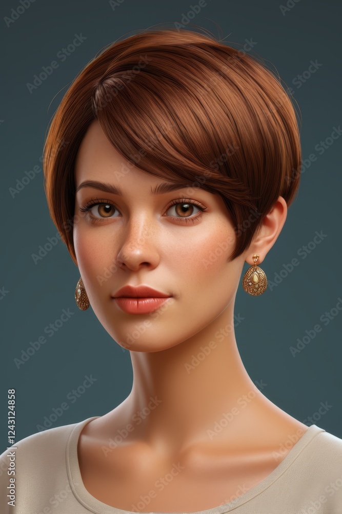 a close up of a woman with a short brown hair a close up of a woman with a short brown hair