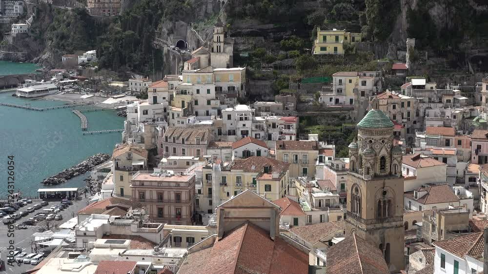 Colorful homes in small village of Amalfi, with historic Roman Catholic cathedral at its center, religion and architecture Italy
Colorful homes in small village of Amalfi, with historic Roman Catholic cathedral at its center, religion and architecture Italy